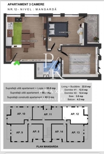 Apartament de 3 camere, 50 mp, semifinisat, zona strazii Sesul de Sus