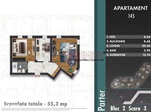 Închiriez apartament 3 camere Micro 3