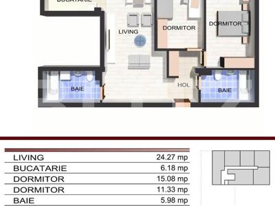 Eclusivitate! Apartament 3 camere cu 2 bai 76 mp, balcon zona VIVO
