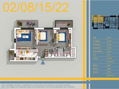 (AP.8/1) 3 camere Titan - Theodor Pallady - Metrou Teclu - Estimobiliar