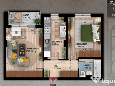 Apartament 2 camere, decomandat, Mega Image