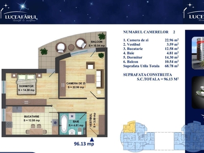 Apartament 2 camere mobilat / utilat in cartierul Luceafarul 70 m2