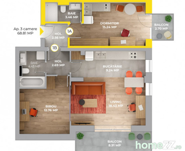 Apartament de 3 camere in bloc nou