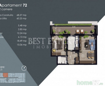 Titan - Auchan Apartament 2 camere decomandate cu terasa - A