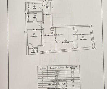 Apartament finisat 3 camere si 2 bai, 69.6 mp utili plus balcon Dambul Rotund