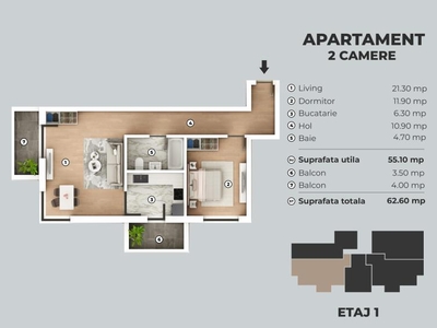 Vanzare Apartament cu 2 camere zona Giurgiului