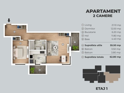 Vanzare Apartament cu 2 camere zona Giurgiului