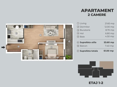 Vanzare Apartament cu 2 camere zona Giurgiului