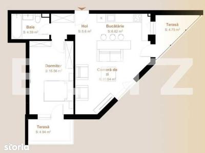 Apartament 2 camere, 52,61 mp + 2 terase, zona exclusivista Vivo