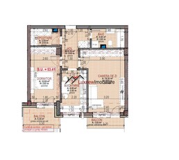 Apartament finisat decomandat cu 2 camere plus 2 balcoane. Su 53.41. Su balcoane 8,34 mp.