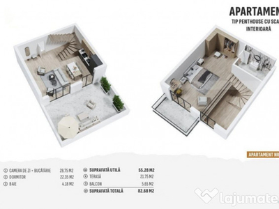 Apartament tip penthouse ultrafinisat, 55mp utili, terasa 22