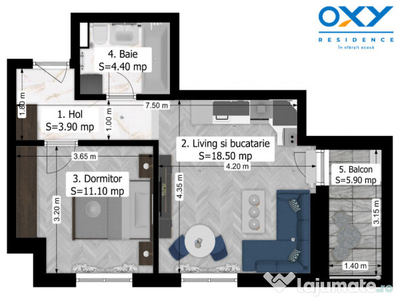 Antiaeriană - Oxy Residence 2, Studio 44 mp