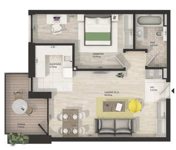 Apartament de 2 camere, 63 mp, semifinisat, Zona Semicentrala