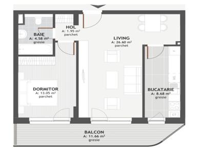 Apartament de 2 camere,55mp,balcon 11mp,etaj intermediar,zona Eroilor