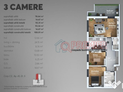 Oportunitate - 3 camere cu terasa - 110900 euro - 3 min