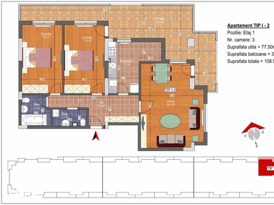 Apartament cu 2 camere la CHEIE- Terasa superba 18.46 mp