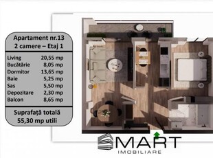 Apartament 2 camere lux, 55mp utili + 8,65mp Balcon, zona Tractorul