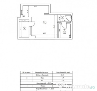 Apartament 1 camera, 31.2mp , zona Tatarasi