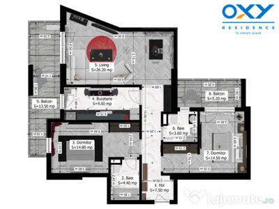 Rahova-Oxy Residence 3 camere Tip 3 mobilat/utilat