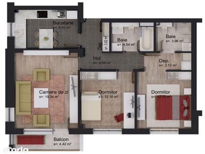 Apartament cu 2 camere în construcție