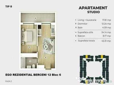 Studio cu 2 camere si terasa, complex nou SUPERB, TVA 5%