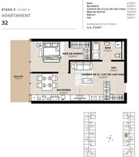 Apartament cu 2 camere, 44,7mp, intermediar, Semicentral