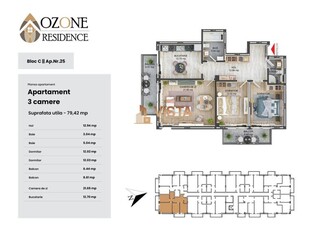 Ozone Residence, Apartament 3 camere79.5 mp utili, Zona CoresiTractorul, Brasov